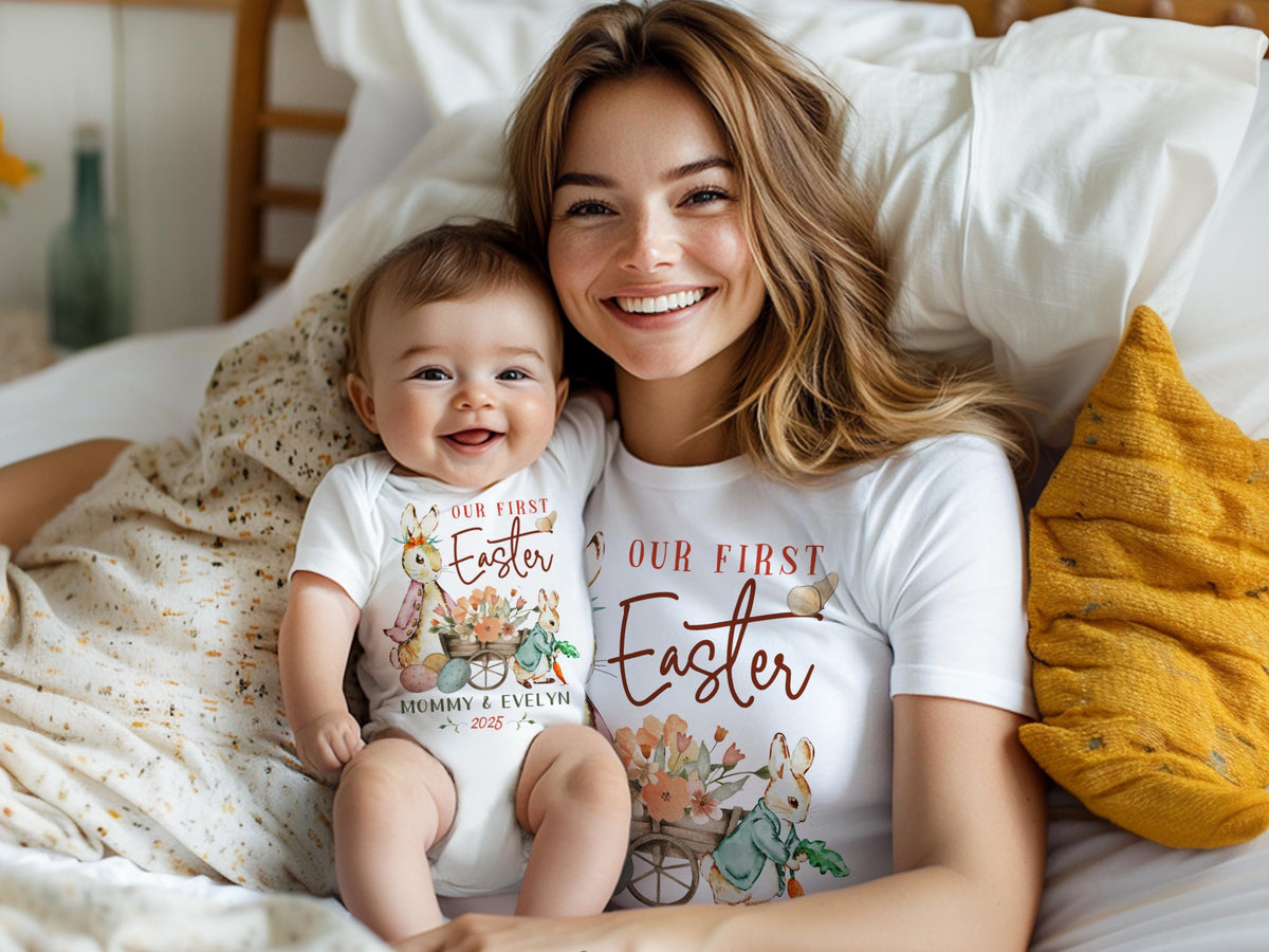 Personalized First Easter Outfit, Mommy and Me Matching Shirts, Custom Baby Bodysuit, Spring Bunny Shirt Gift