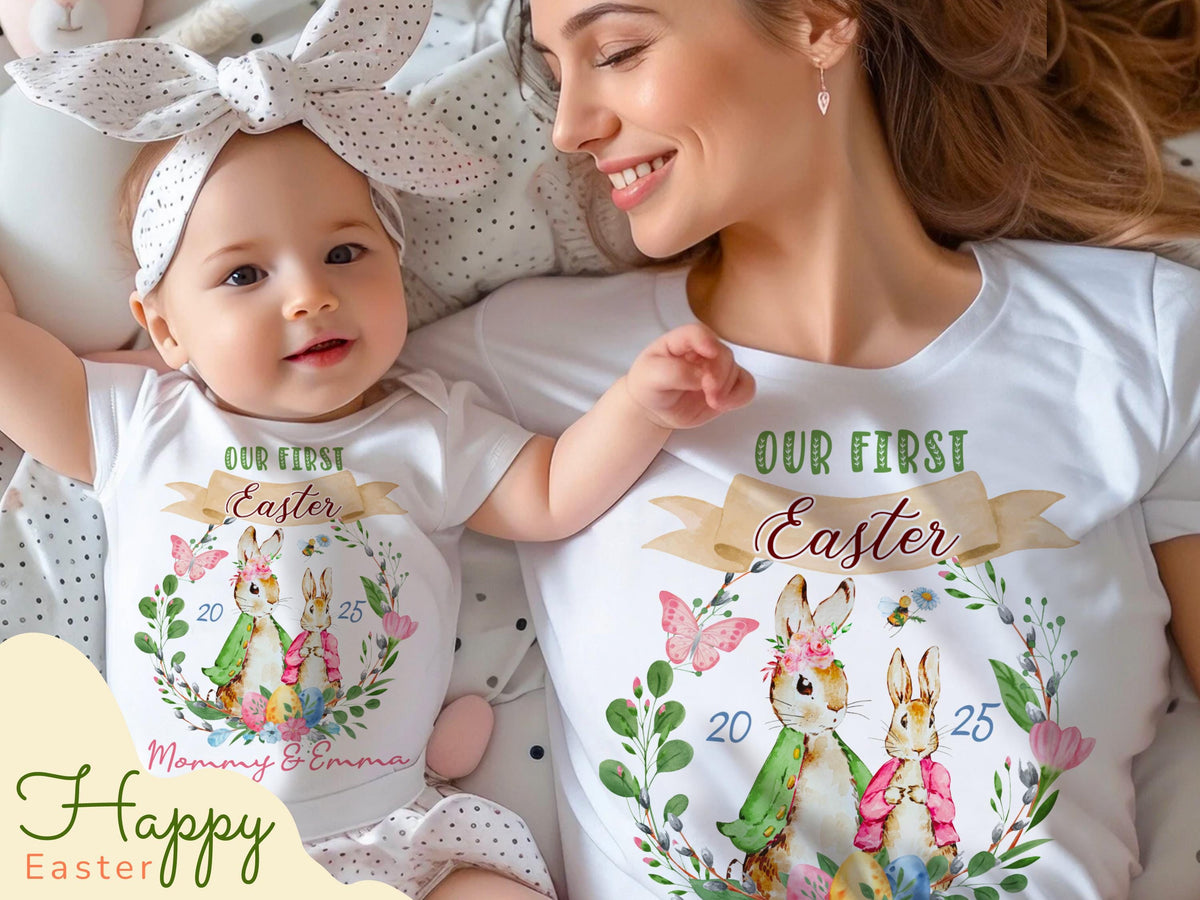 Personalized First Easter Outfit, Mommy and Me Matching Shirts, Custom Baby Bodysuit, Spring Bunny Shirt Gift