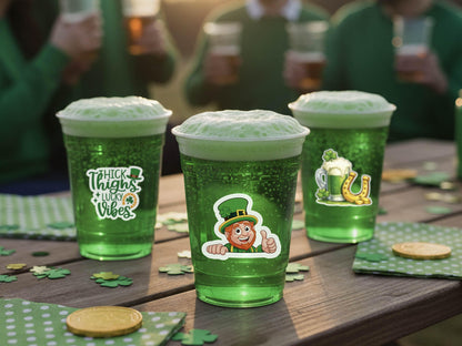 St Patrick’s Day Stickers for Custom Party Cups, Shamrock Stickers, Irish Gifts, Lucky Four Leaf Clover Decals, Party Favors