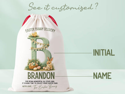 Personalized Easter Basket For Kids Easter Gift, Custom Easter Bunny Sack, Egg Basket For Easter Decor Monogram Basket For Easter Egg Hunt