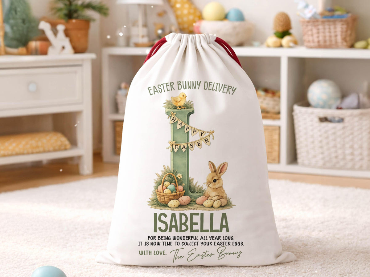 Personalized Easter Basket For Kids Easter Gift, Custom Easter Bunny Sack, Egg Basket For Easter Decor Monogram Basket For Easter Egg Hunt