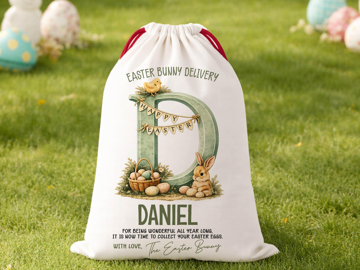 Personalized Easter Basket For Kids Easter Gift, Custom Easter Bunny Sack, Egg Basket For Easter Decor Monogram Basket For Easter Egg Hunt