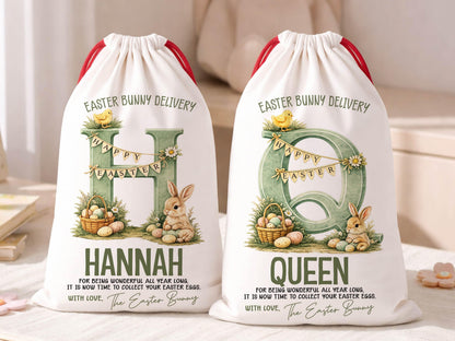 Personalized Easter Basket For Kids Easter Gift, Custom Easter Bunny Sack, Egg Basket For Easter Decor Monogram Basket For Easter Egg Hunt