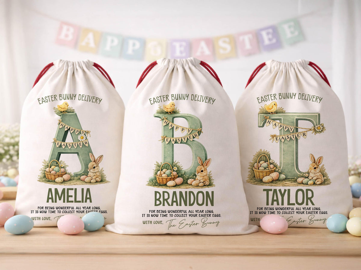 Personalized Easter Basket For Kids Easter Gift, Custom Easter Bunny Sack, Egg Basket For Easter Decor Monogram Basket For Easter Egg Hunt