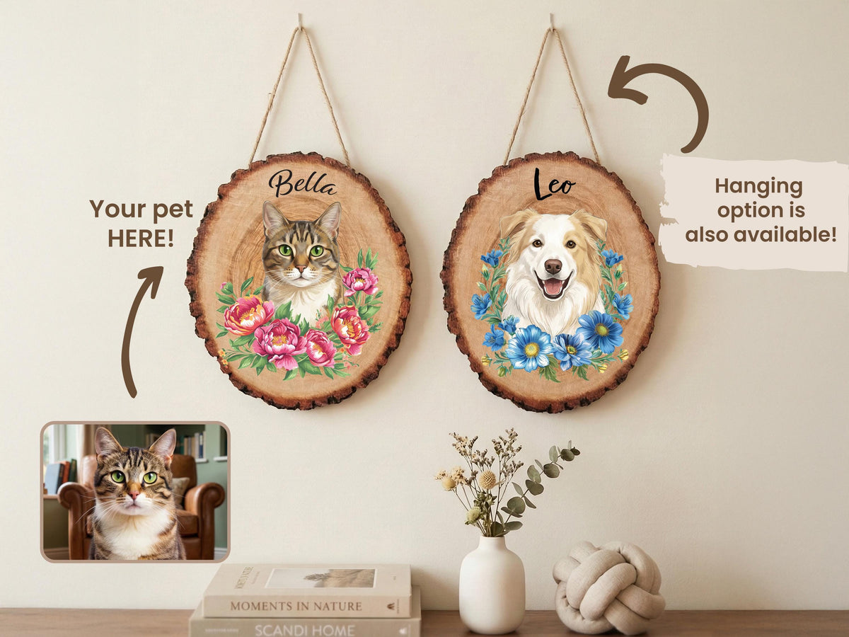 Custom Pet Portrait Wooden Sign, Pet Memorial Gift for Pet Lovers, Pet Photo Wall Art, Pet Loss Sympathy Gift for Pet Owners, Cat Dog Gift