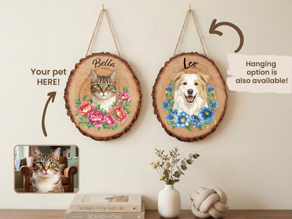 Custom Pet Portrait Wooden Sign, Pet Memorial Gift for Pet Lovers, Pet Photo Wall Art, Pet Loss Sympathy Gift for Pet Owners, Cat Dog Gift