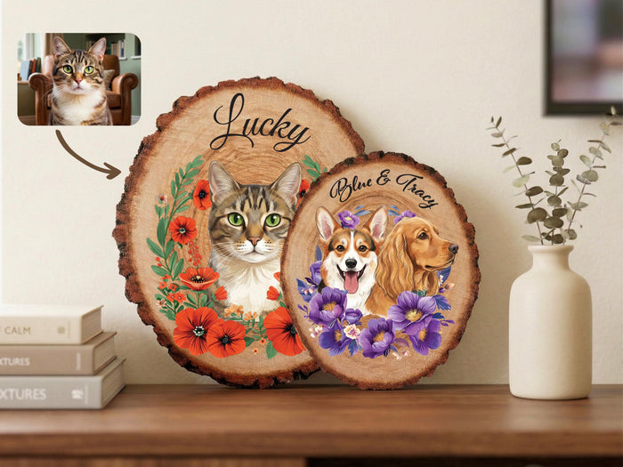 Custom Pet Portrait Wooden Sign, Pet Memorial Gift for Pet Lovers, Pet Photo Wall Art, Pet Loss Sympathy Gift for Pet Owners, Cat Dog Gift