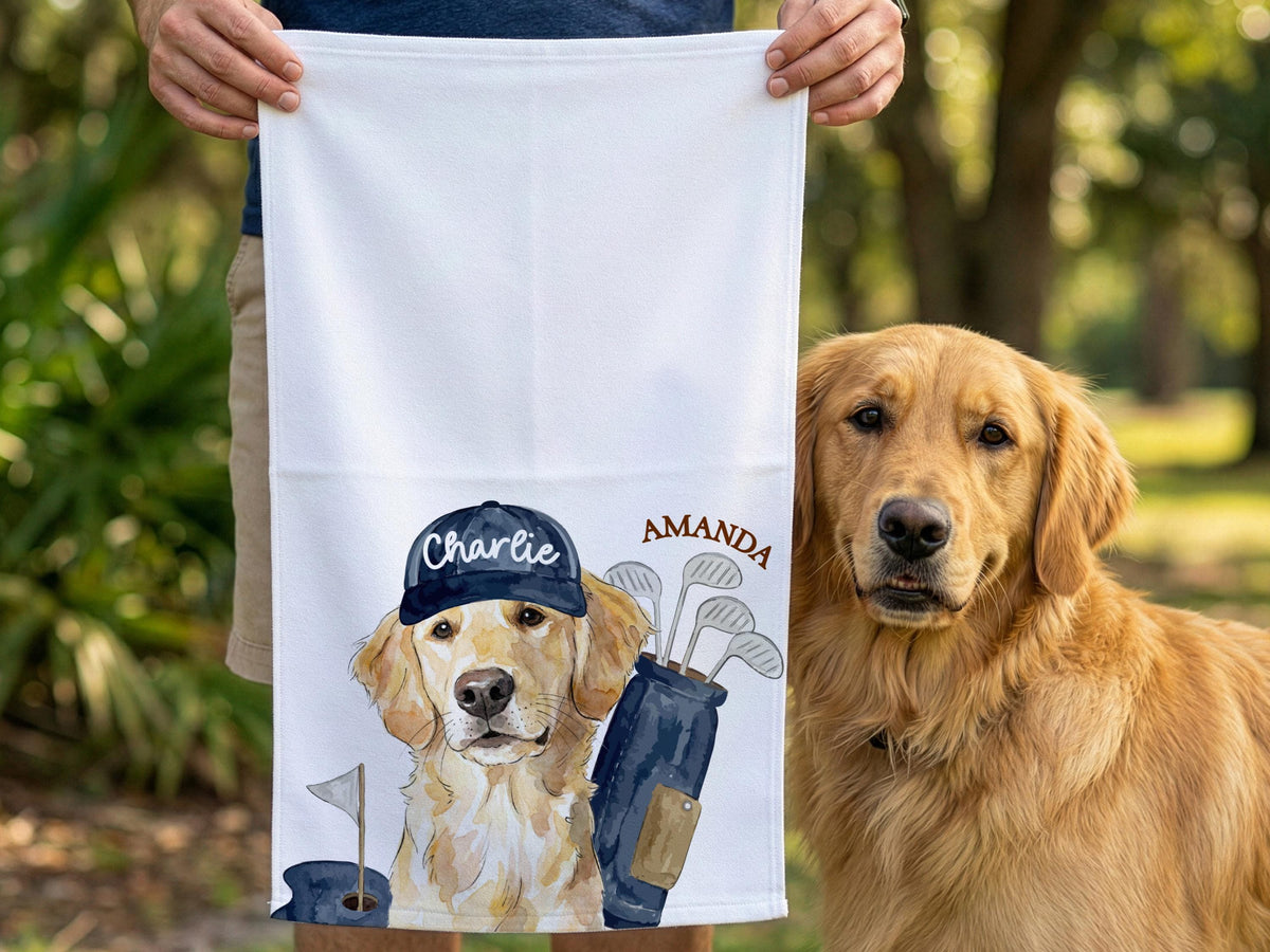 Personalized Pet Portrait Golf Towel with Photo, Dog Dad & Dog Mom Gifts, Cat Dog Lover, Pet Memorial Keepsake