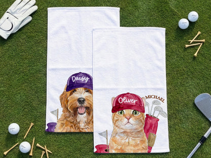 Personalized Pet Portrait Golf Towel with Photo, Dog Dad & Dog Mom Gifts, Cat Dog Lover, Pet Memorial Keepsake