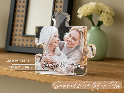 Personalized Photo Puzzle Acrylic Block, Custom Mother's Day Gift, Mom Picture Keepsake, Family Photo Plaque, Unique Gift for Mom