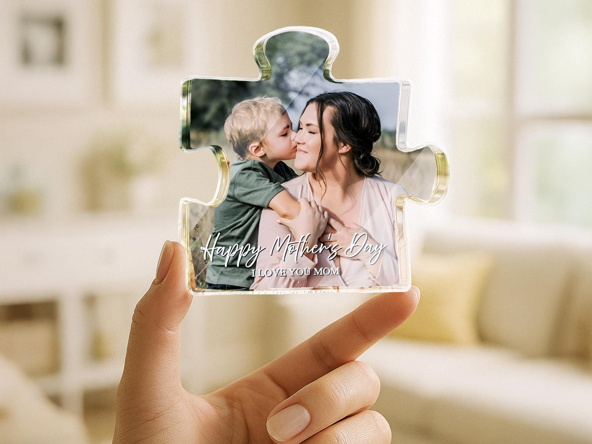 Personalized Photo Puzzle Acrylic Block, Custom Mother's Day Gift, Mom Picture Keepsake, Family Photo Plaque, Unique Gift for Mom