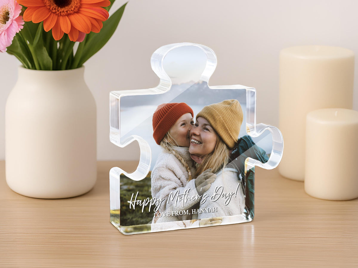 Personalized Photo Puzzle Acrylic Block, Custom Mother's Day Gift, Mom Picture Keepsake, Family Photo Plaque, Unique Gift for Mom