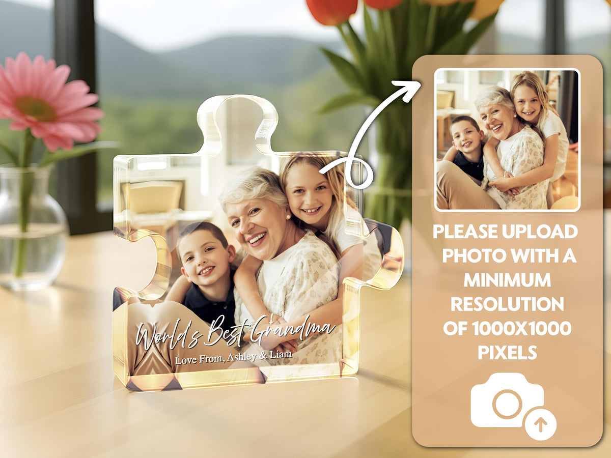 Personalized Photo Puzzle Acrylic Block, Custom Mother's Day Gift, Mom Picture Keepsake, Family Photo Plaque, Unique Gift for Mom