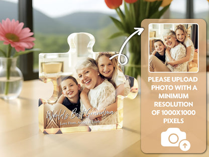 Personalized Photo Puzzle Acrylic Block, Custom Mother's Day Gift, Mom Picture Keepsake, Family Photo Plaque, Unique Gift for Mom
