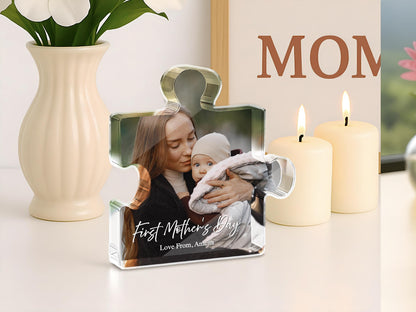 Personalized Photo Puzzle Acrylic Block, Custom Mother's Day Gift, Mom Picture Keepsake, Family Photo Plaque, Unique Gift for Mom