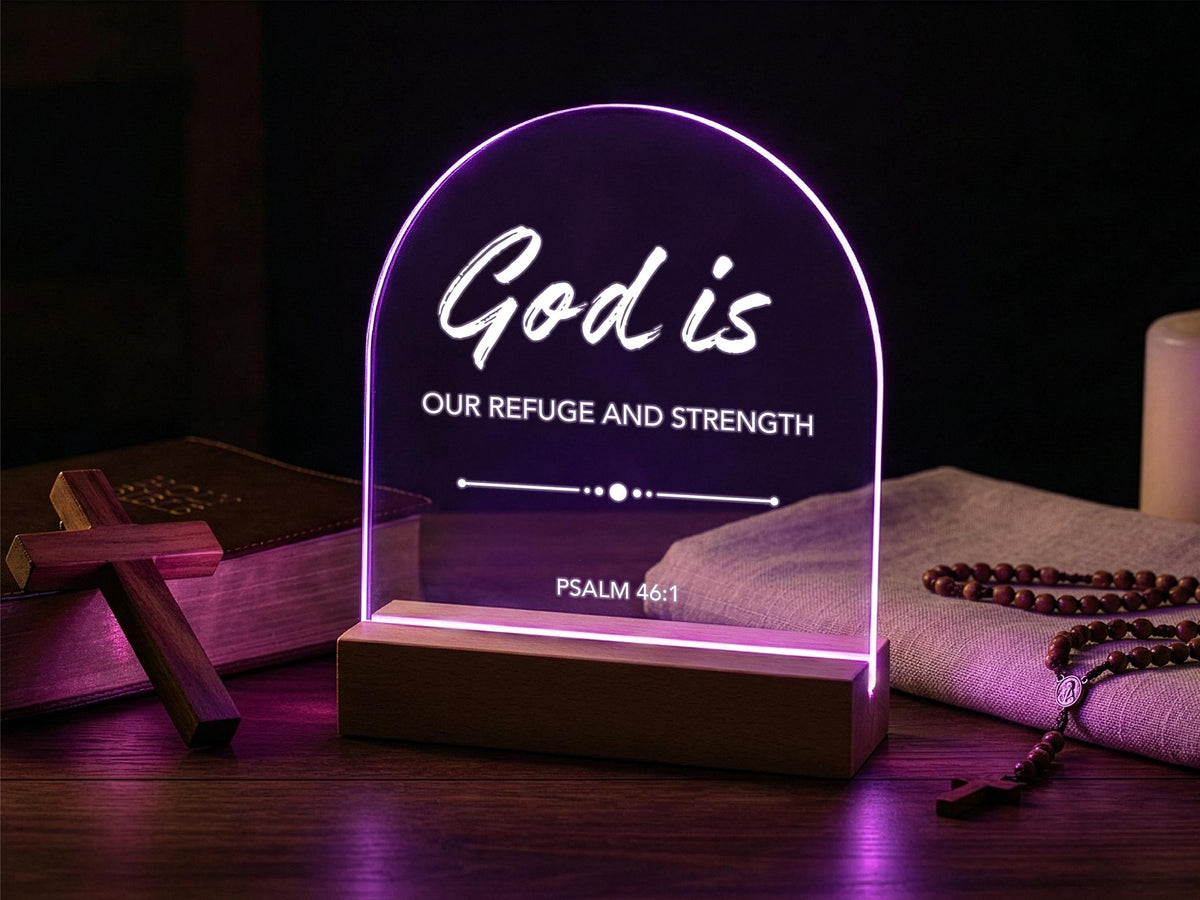 Personalized Christian Gift Bible Verse Night Light, Christian LED Sign, Religious Gift, Faith Decor Sign, Scripture Light with Wooden Base