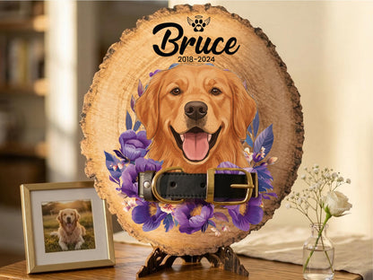 Custom Wooden Pet Memorial Collar Sign, Personalized Dog Portrait Gift, Pet Loss Sympathy Gift, Cat Photo Wall Art, Pet Remembrance Plaque