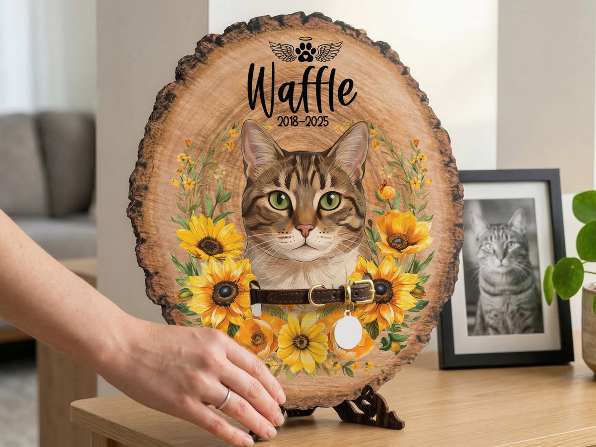 Custom Wooden Pet Memorial Collar Sign, Personalized Dog Portrait Gift, Pet Loss Sympathy Gift, Cat Photo Wall Art, Pet Remembrance Plaque