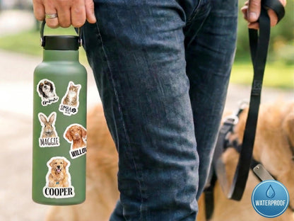 Personalized Pet Photo Sticker, Custom Dog Cat Portrait Sticker, Waterproof Vinyl Decal for Laptop, Water Bottle, Pet Bowl, Pet Lover Gift
