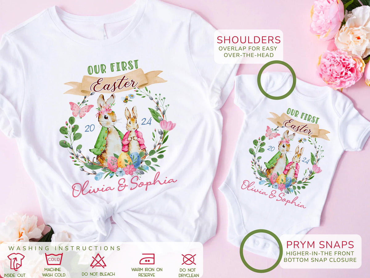 Personalized First Easter Outfit, Mommy and Me Matching Shirts, Custom Baby Bodysuit, Spring Bunny Shirt Gift