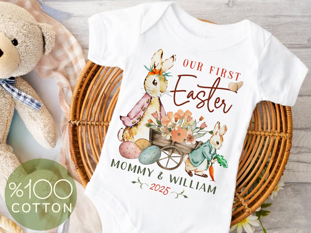 Personalized First Easter Outfit, Mommy and Me Matching Shirts, Custom Baby Bodysuit, Spring Bunny Shirt Gift