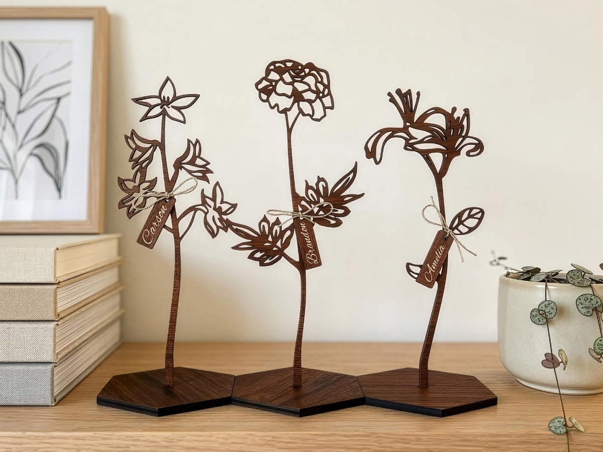 Gift for Moms Garden, Wood Birth Month Flower, Personalized Gift for Mothers Day Gifts, Custom Birth Flower Gift, Gift For Her Birthday Gift