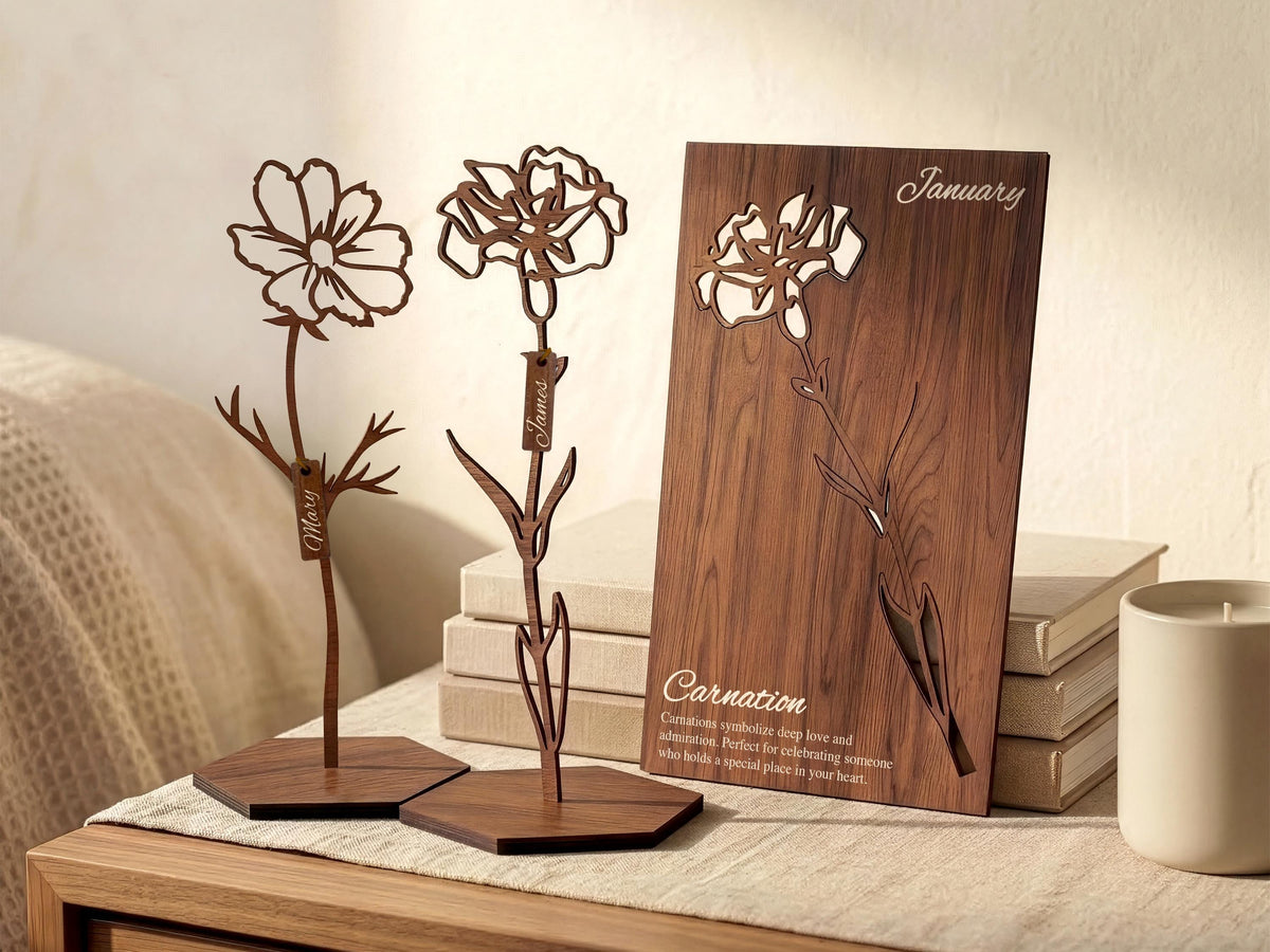 Gift for Moms Garden, Wood Birth Month Flower, Personalized Gift for Mothers Day Gifts, Custom Birth Flower Gift, Gift For Her Birthday Gift