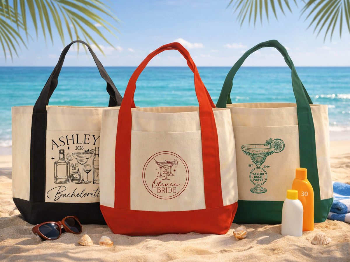 Personalized Tote Gift Bag, Bridesmaid Bags, Beach Bag Gift, Bridesmaid Gift, Bachelorette Party Favor, Bridal Party Gift, Personalized Gift