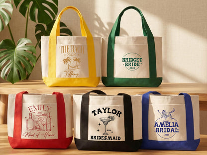 Personalized Tote Gift Bag, Bridesmaid Bags, Beach Bag Gift, Bridesmaid Gift, Bachelorette Party Favor, Bridal Party Gift, Personalized Gift