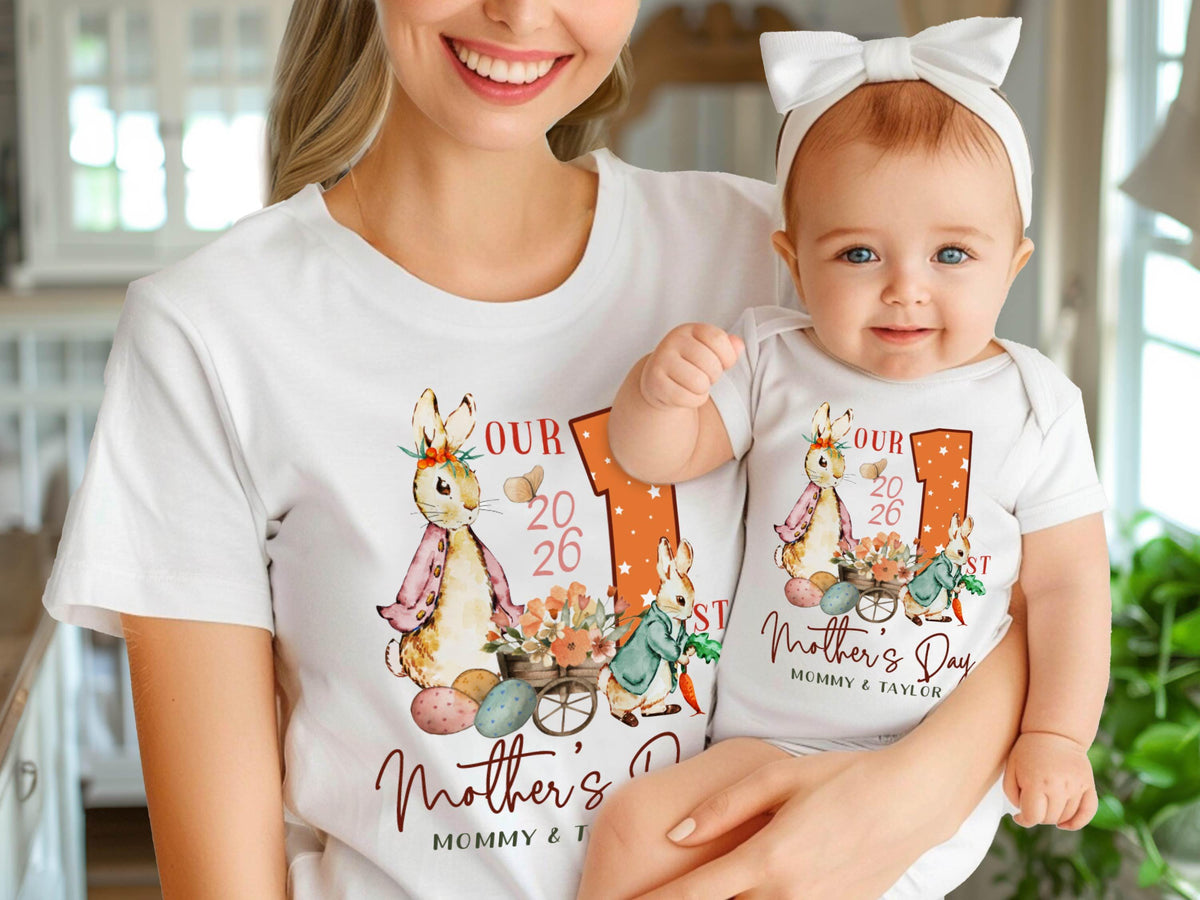New Mom Gift, Mothers Day Matching Shirt, Our First Mother's Day Matching Tee, Custom 1st Mother's Day Shirt, Matching Mom and Baby Bodysuit