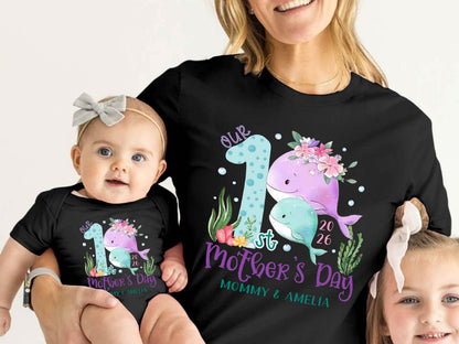 New Mom Gift, Mothers Day Matching Shirt, Our First Mother's Day Matching Tee, Custom 1st Mother's Day Shirt, Matching Mom and Baby Bodysuit