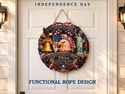 Personalized America 250th Anniversary Gift, American Flag Gift for Him, Custom 4th of July Gifts Wood Sign USA Flag Memorial Patriotic Gift