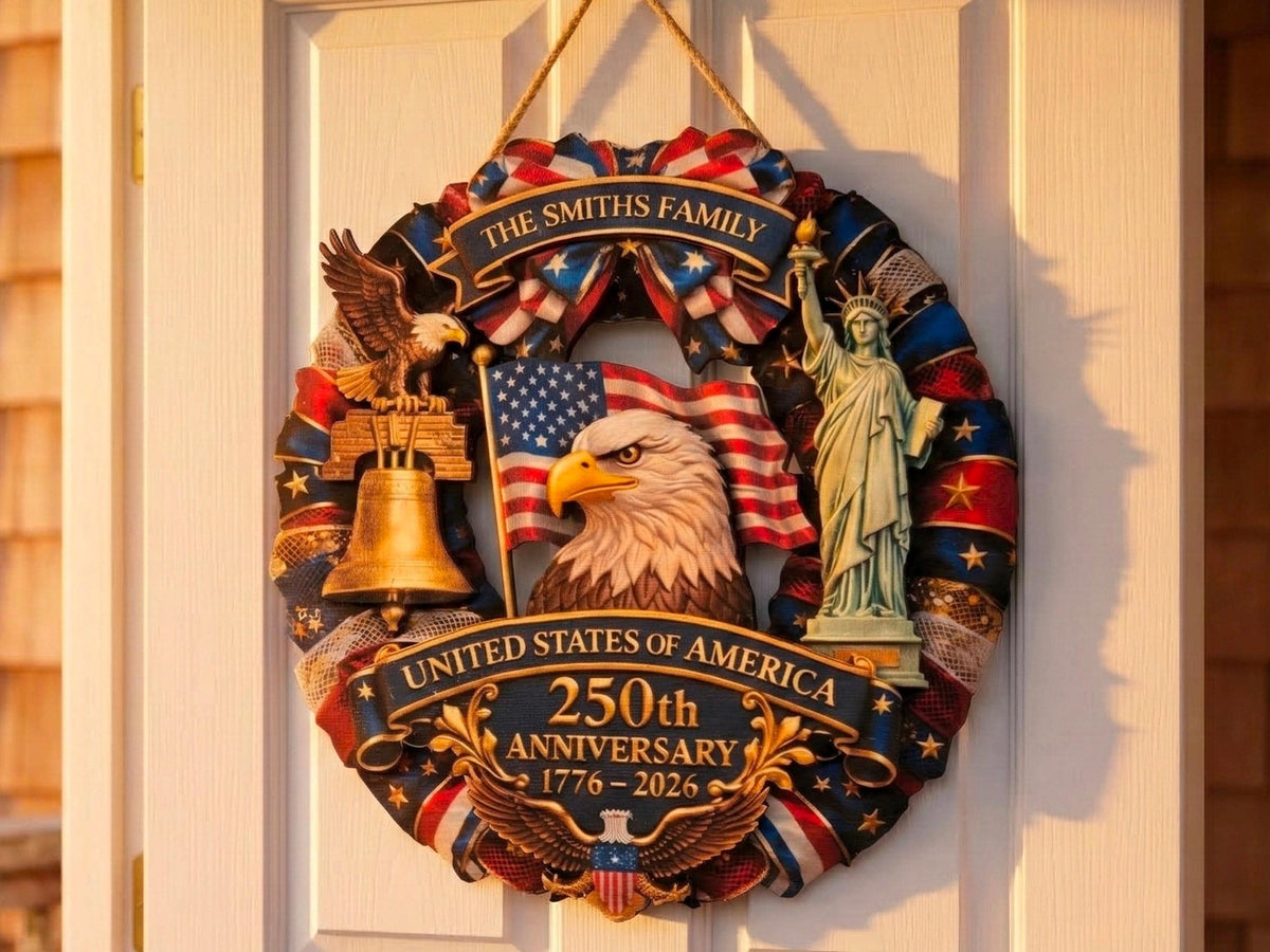 Personalized America 250th Anniversary Gift, American Flag Gift for Him, Custom 4th of July Gifts Wood Sign USA Flag Memorial Patriotic Gift