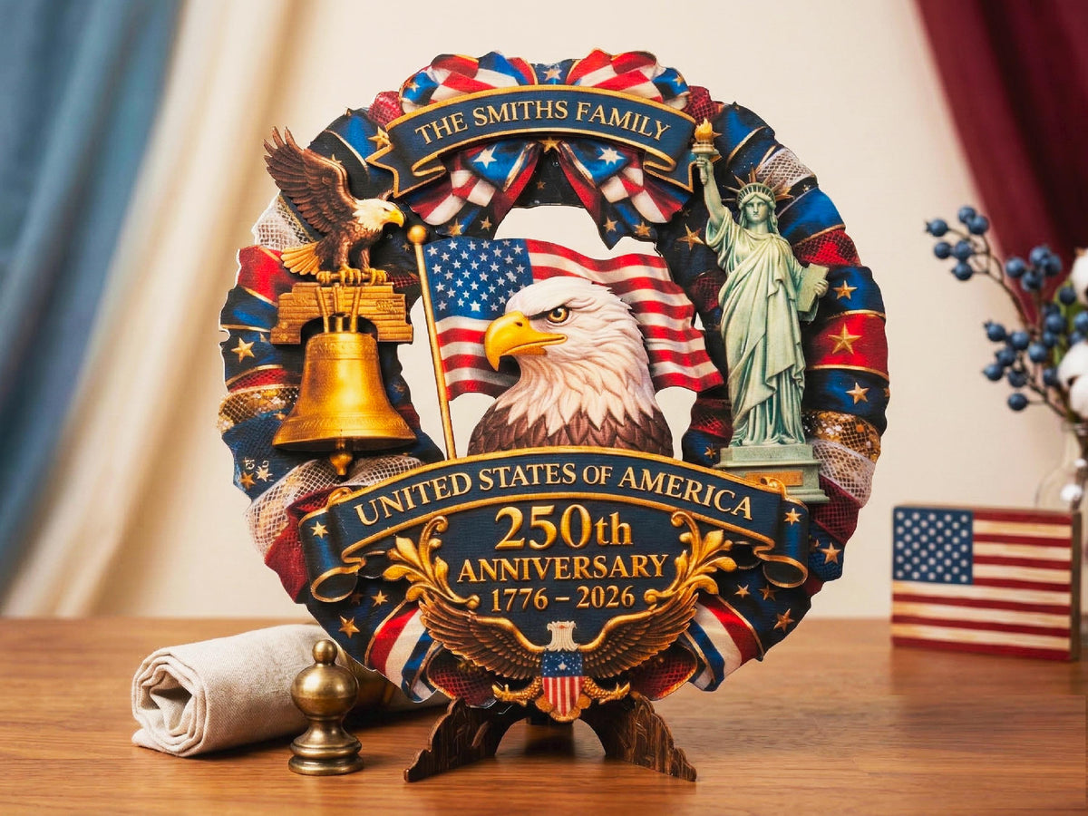 Personalized America 250th Anniversary Gift, American Flag Gift for Him, Custom 4th of July Gifts Wood Sign USA Flag Memorial Patriotic Gift