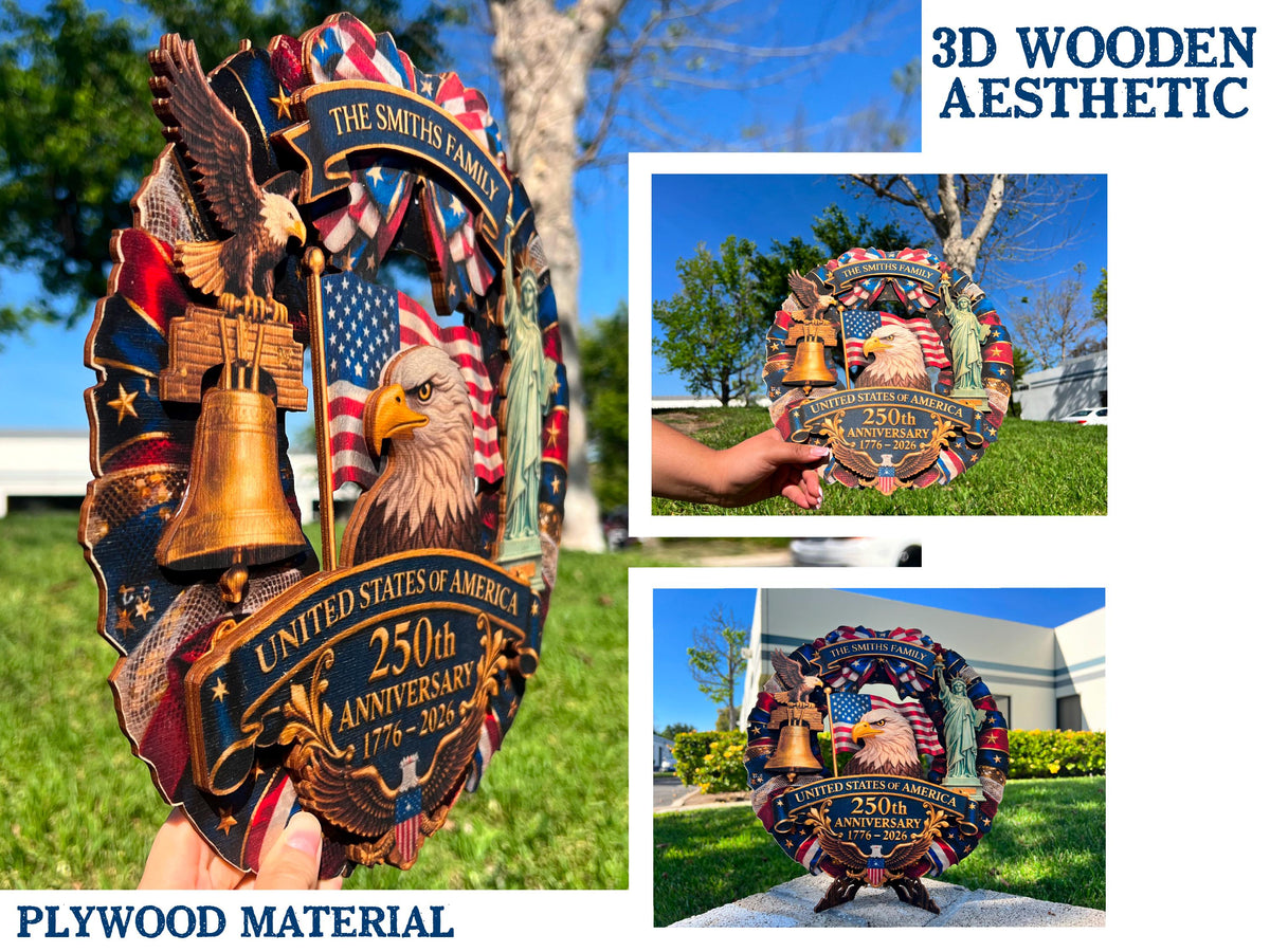 Personalized America 250th Anniversary Gift, American Flag Gift for Him, Custom 4th of July Gifts Wood Sign USA Flag Memorial Patriotic Gift