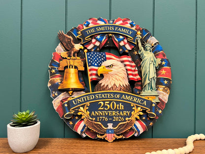 Personalized America 250th Anniversary Gift, American Flag Gift for Him, Custom 4th of July Gifts Wood Sign USA Flag Memorial Patriotic Gift