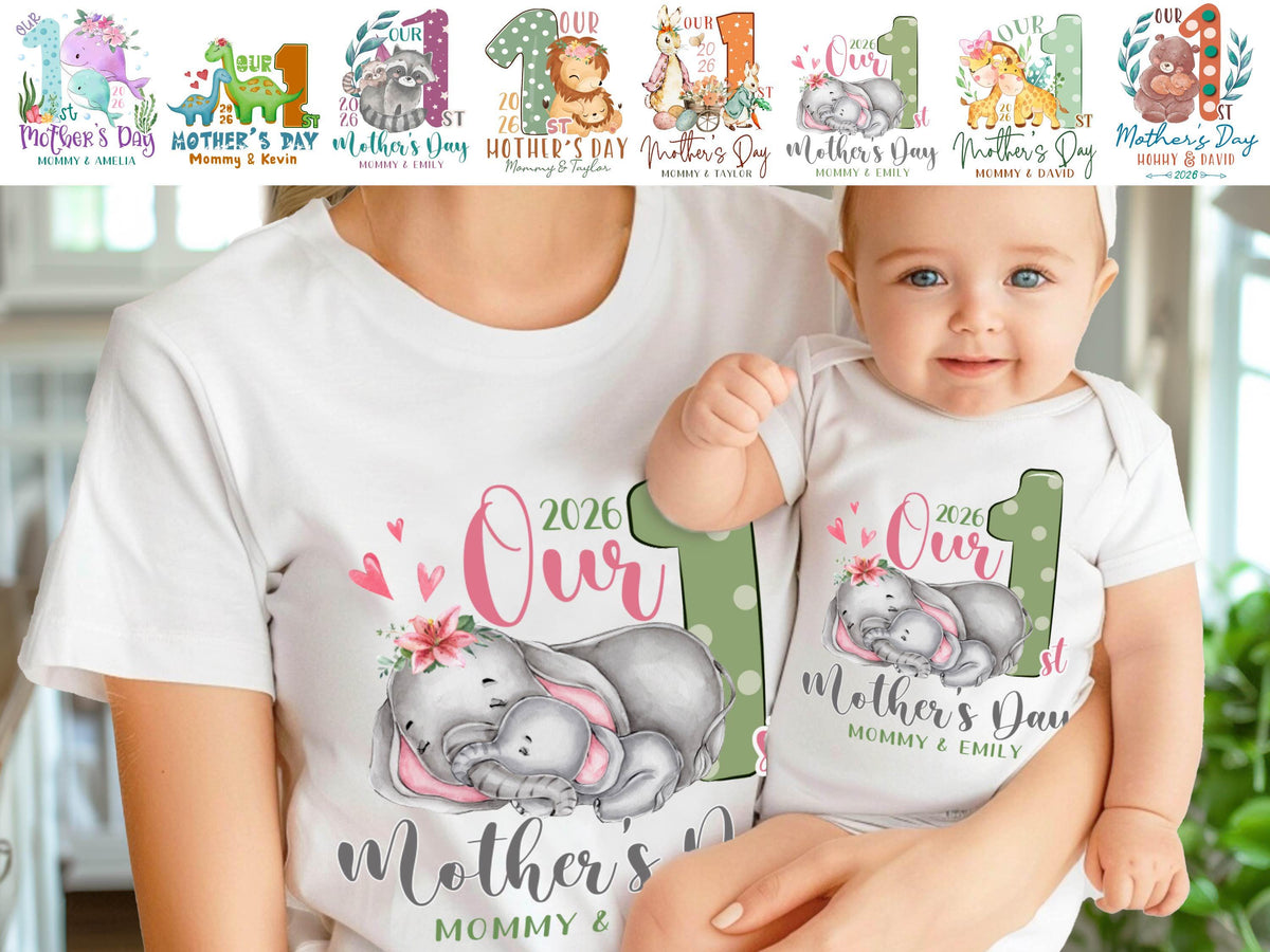 New Mom Gift, Mothers Day Matching Shirt, Our First Mother's Day Matching Tee, Custom 1st Mother's Day Shirt, Matching Mom and Baby Bodysuit