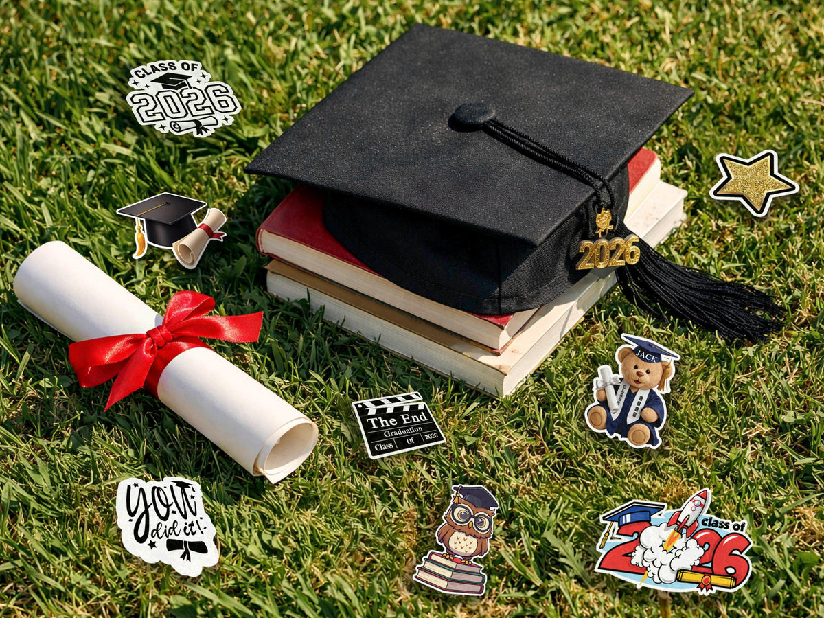 Graduation Stole Sticker, Graduation Party Favors for Class of 2026, Custom Grad Stickers, Laptop Water Bottle Decals, Graduation Cap Decor