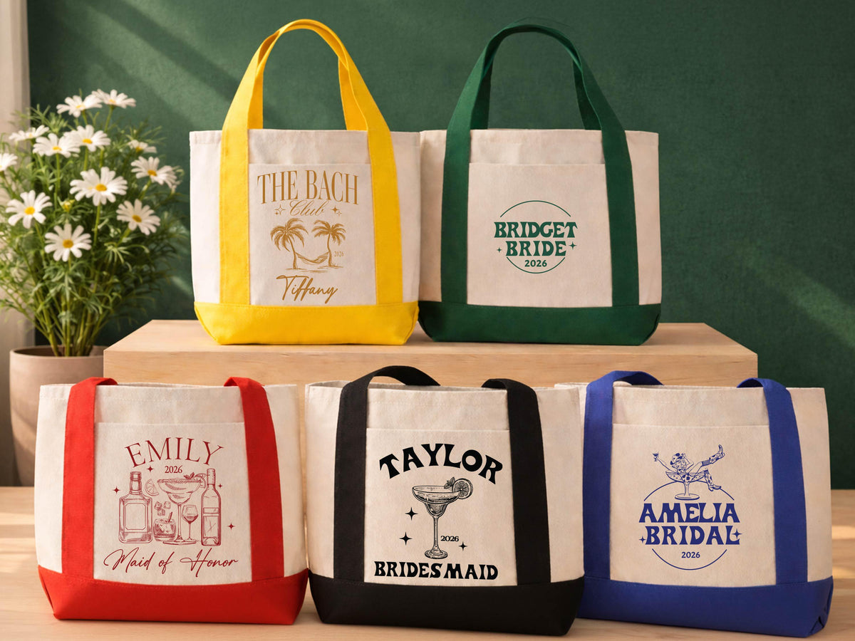 Personalized Tote Gift Bag, Bridesmaid Bags, Beach Bag Gift, Bridesmaid Gift, Bachelorette Party Favor, Bridal Party Gift, Personalized Gift
