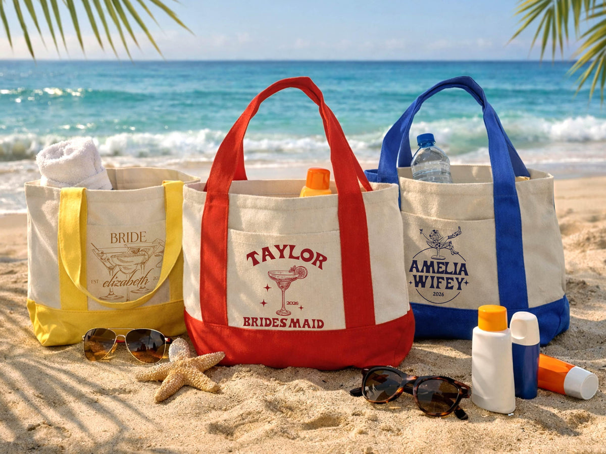 Personalized Tote Gift Bag, Bridesmaid Bags, Beach Bag Gift, Bridesmaid Gift, Bachelorette Party Favor, Bridal Party Gift, Personalized Gift