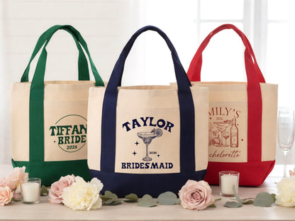 Personalized Tote Gift Bag, Bridesmaid Bags, Beach Bag Gift, Bridesmaid Gift, Bachelorette Party Favor, Bridal Party Gift, Personalized Gift