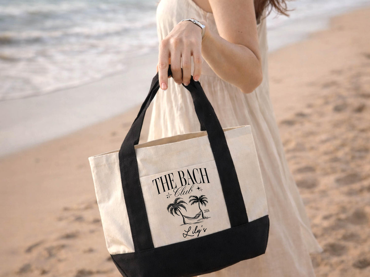 Personalized Tote Gift Bag, Bridesmaid Bags, Beach Bag Gift, Bridesmaid Gift, Bachelorette Party Favor, Bridal Party Gift, Personalized Gift