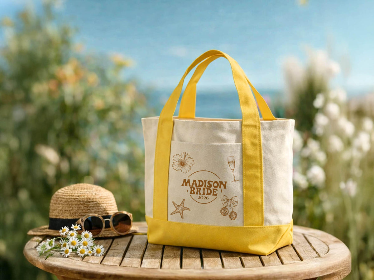Personalized Tote Gift Bag, Bridesmaid Bags, Beach Bag Gift, Bridesmaid Gift, Bachelorette Party Favor, Bridal Party Gift, Personalized Gift