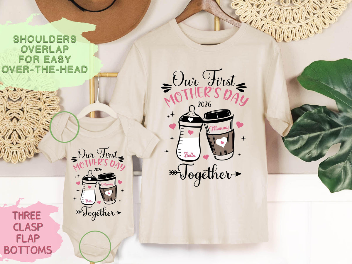 Our First Mothers Day Matching Shirt, Baby Bottle and Cup of Coffee Mothers Day Matching Outfit, First Mothers Day Shirt 2026, New Mom Gifts