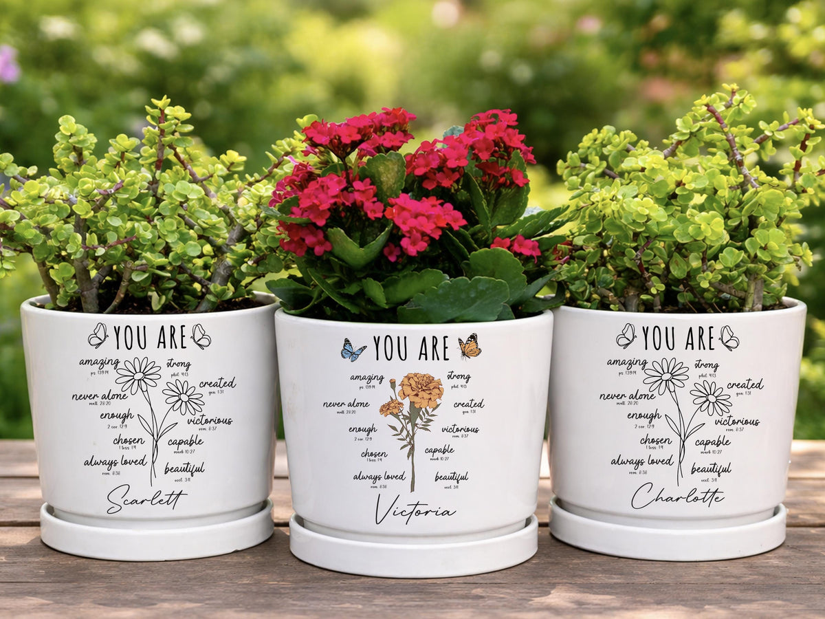 Custom Bible Verse Flower Pot, Personalized Christian Name Pot With Bible Verses, Ceramic Pot, Garden Plant Pot, Religious Gift for Her