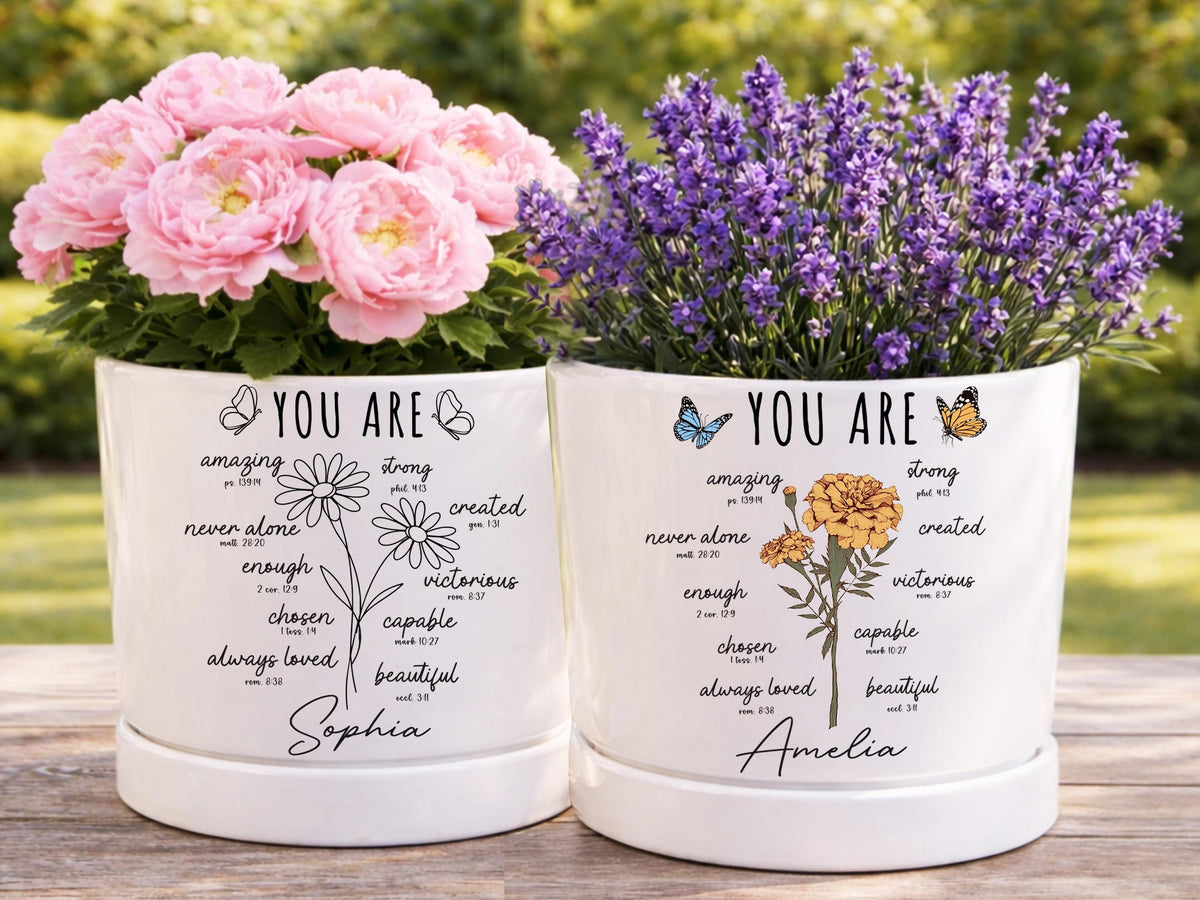 Custom Bible Verse Flower Pot, Personalized Christian Name Pot With Bible Verses, Ceramic Pot, Garden Plant Pot, Religious Gift for Her