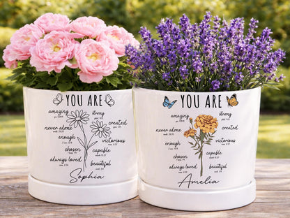 Custom Bible Verse Flower Pot, Personalized Christian Name Pot With Bible Verses, Ceramic Pot, Garden Plant Pot, Religious Gift for Her