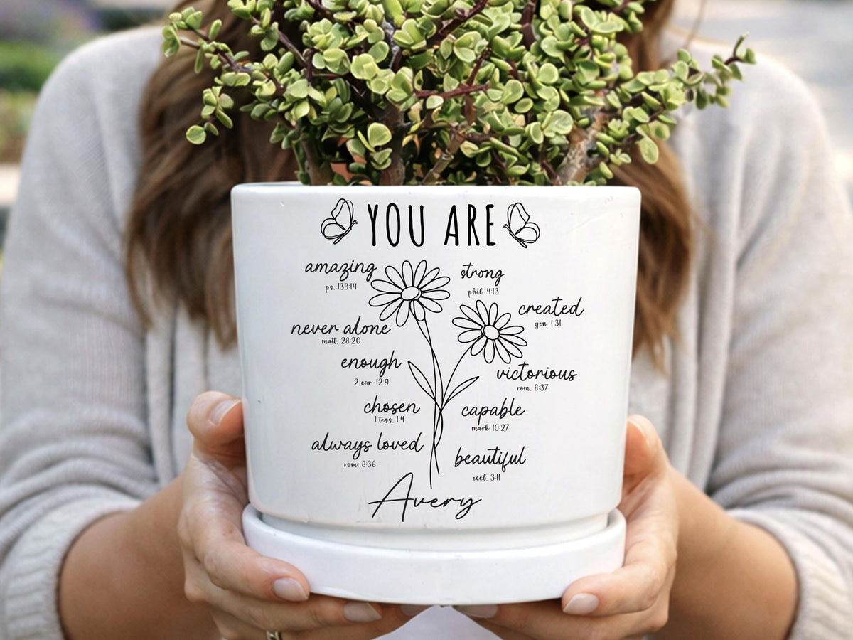 Custom Bible Verse Flower Pot, Personalized Christian Name Pot With Bible Verses, Ceramic Pot, Garden Plant Pot, Religious Gift for Her
