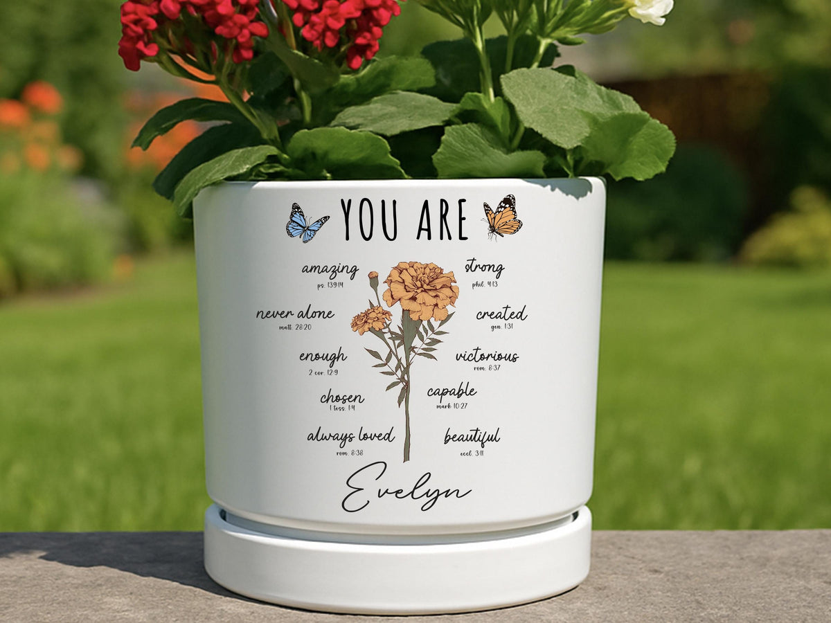 Custom Bible Verse Flower Pot, Personalized Christian Name Pot With Bible Verses, Ceramic Pot, Garden Plant Pot, Religious Gift for Her