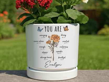 Custom Bible Verse Flower Pot, Personalized Christian Name Pot With Bible Verses, Ceramic Pot, Garden Plant Pot, Religious Gift for Her